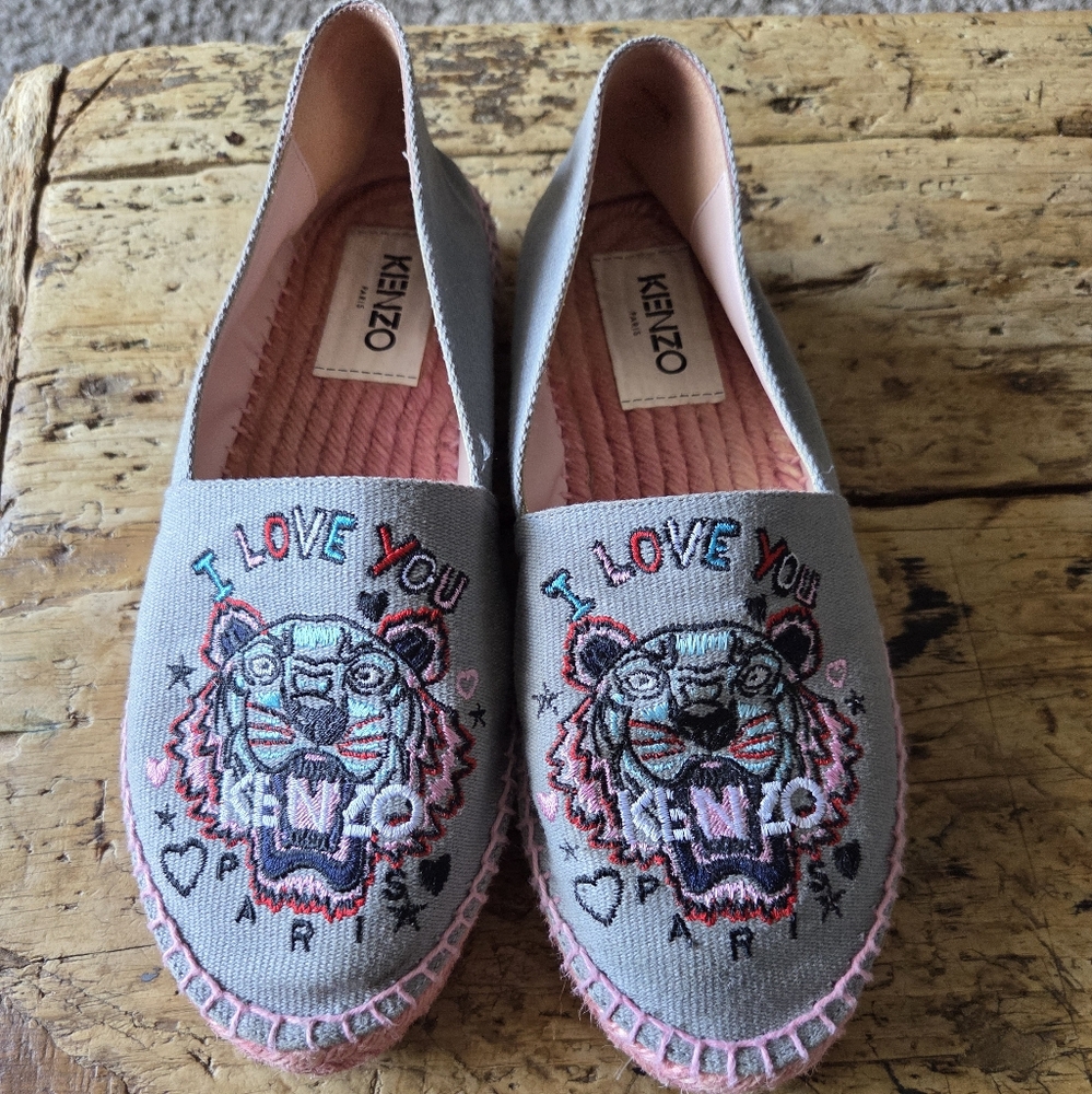Kenzo Gray and Pink Tiger Espadrilles